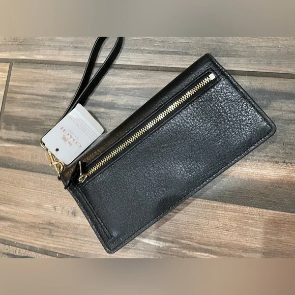 NWT Coach Pebble Leather Bi-Fold Slim Wallet Black F53767 - Picture 2 of 4